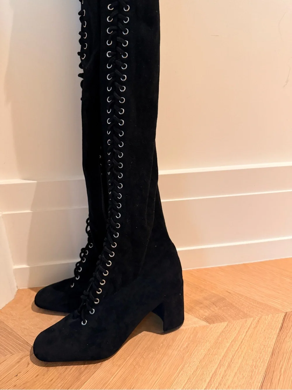 Jeffery Campbell Black Over-the-Knee Lace-Up Block Heel Boots